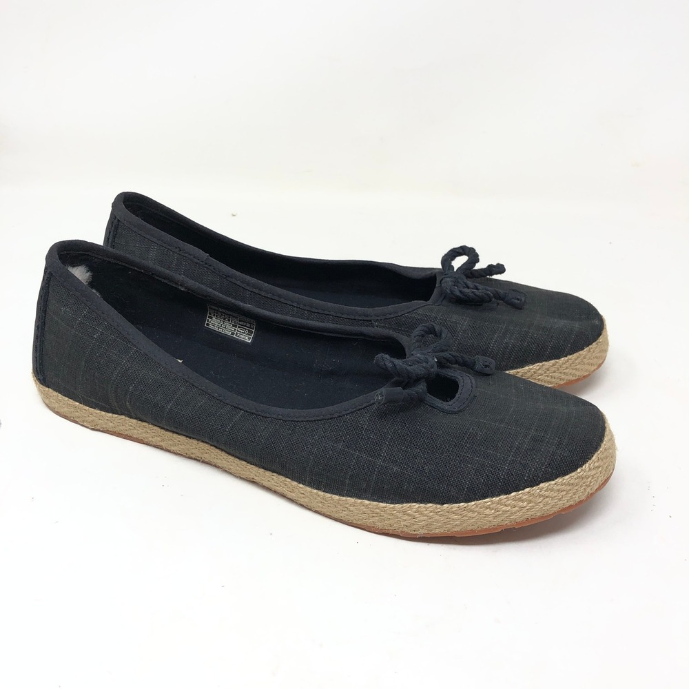 UGG Womens 12 Syleste Espadrille Ballet Flats Black Canvas Bow Sherpa Heel